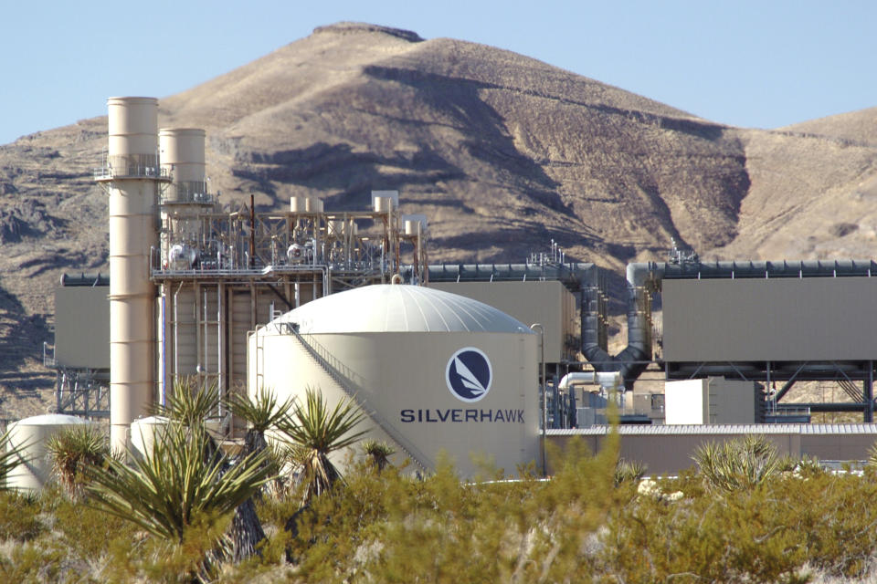 In this undated photo provided by NV Energy is the Silverhawk Generating Station north of Las Vegas. NV Energy is set to start building two new natural gas-fired turbines at the site to address peak demand during the summertime as extreme drought conditions in the southwestern U.S. continue to test the region's power grids. (Rex Windom/NV Energy via AP)