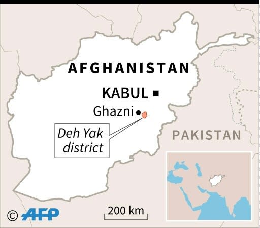 Map of Afghanistan locating the site of a US military plane crash in Ghazni province