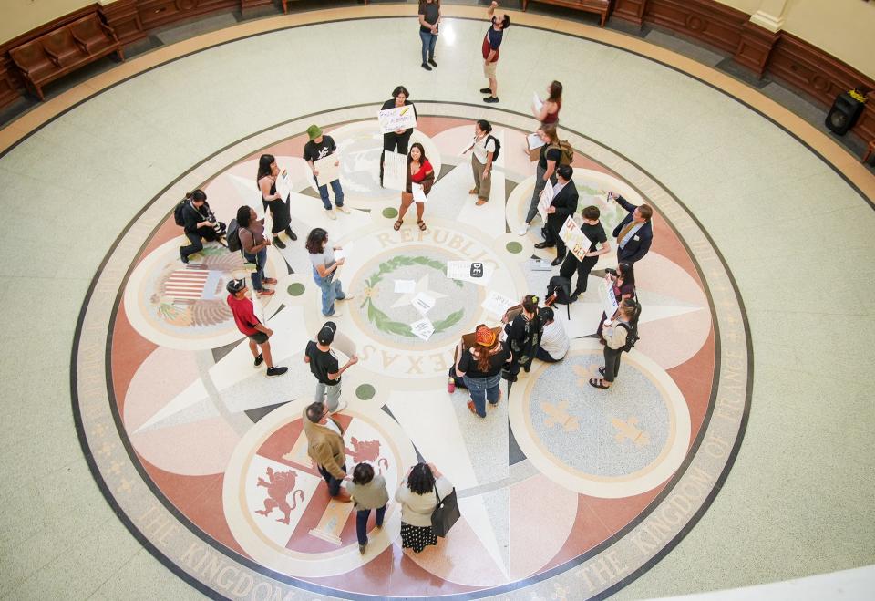 Students against legislation to ban diversity, equity and inclusion programs in colleges and universities gathered for a sit-in at the Capitol in March.