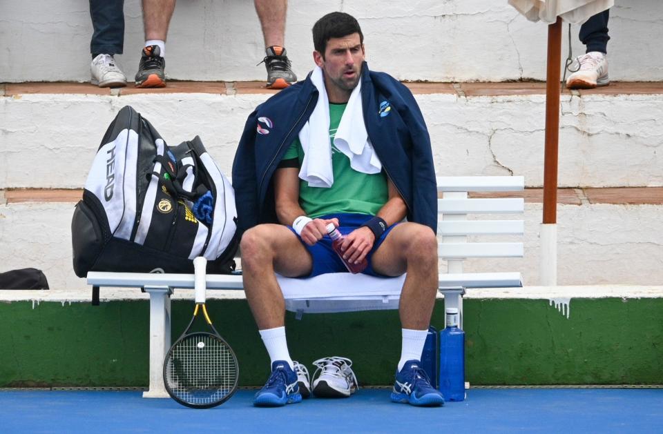 Novak Djokovic during a training session on Tuesday (AP)