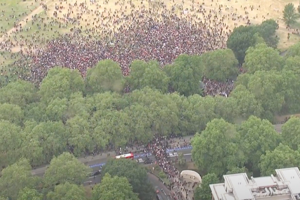 Thousands of protesters have flocked to Hyde Park (Sky News)