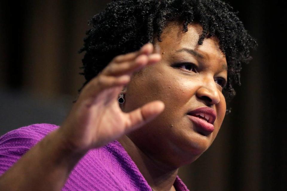 Former Georgia gubernatorial candidate Stacey Abrams speaks during the National Action Network Convention in New York.
