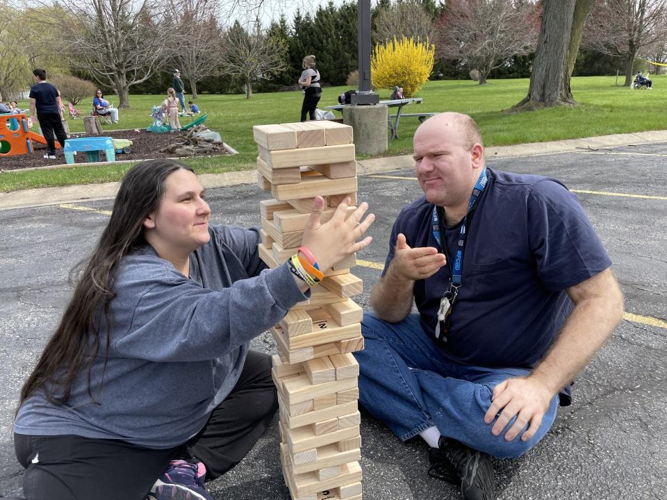 Amanda Moyer and Jordan Justus played Jenga while watching the eclipse.