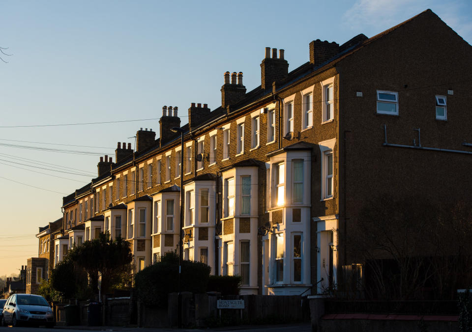 File photo dated 19/1/2016 of terraced residential houses in south east London. Nearly half of working private renters in England could not afford their rent for more than a month if they lost their job, Shelter has found.