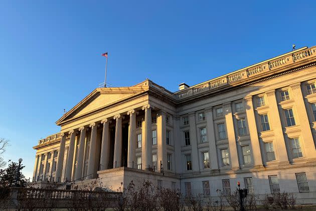 The Treasury Department is seen near sunset in January, when Treasury first began using accounting measures to keep below the $31.38 trillion limit on government debt.