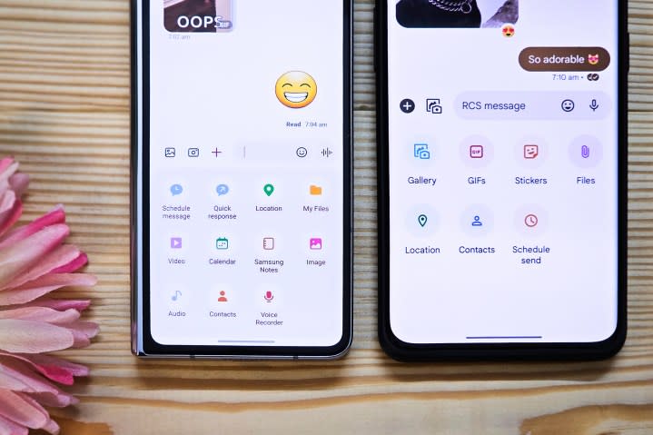 RCS messaging attachment features in Samsung Messages and Google Messages.