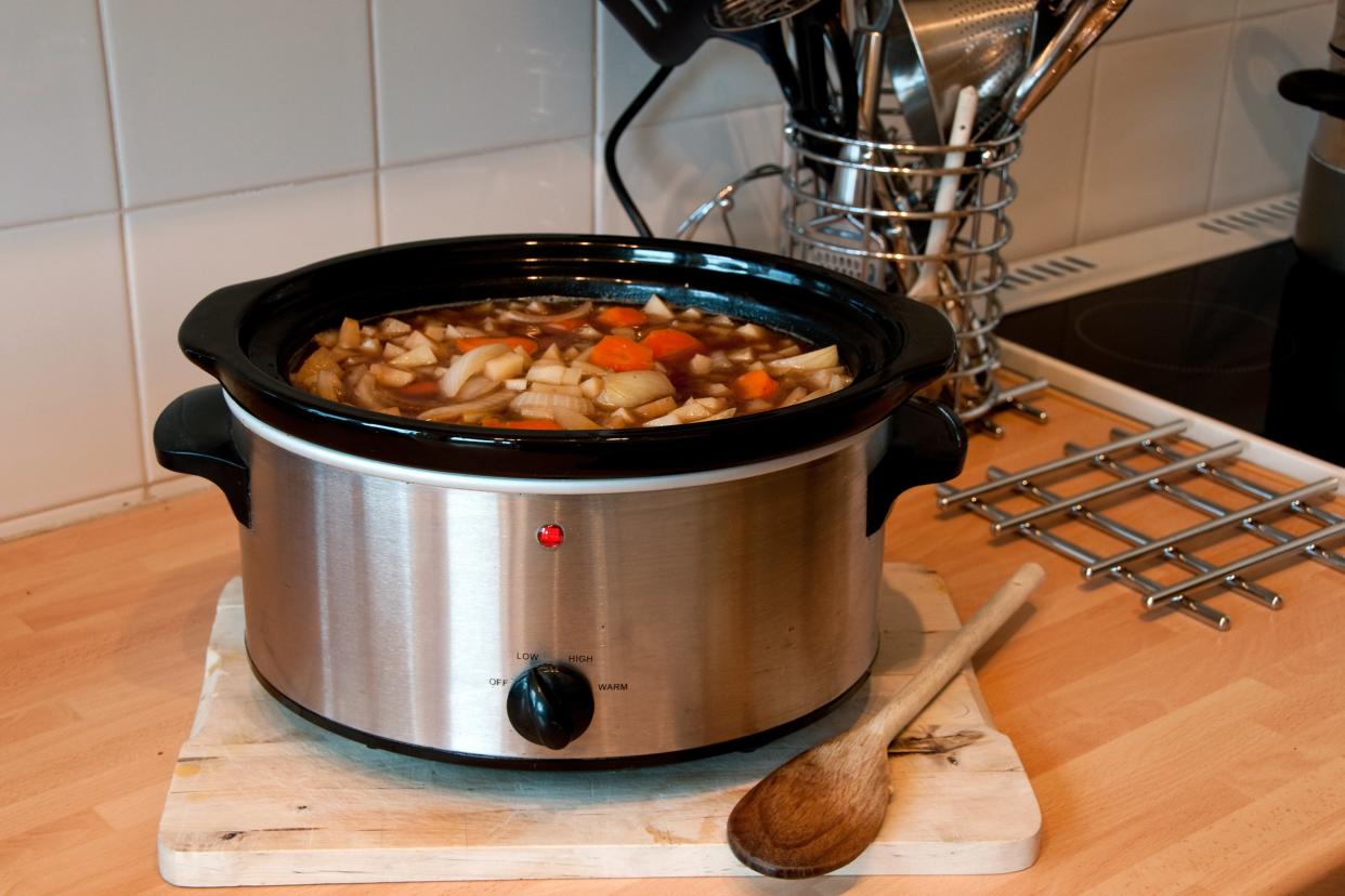 slow cooker on kitchen countertop