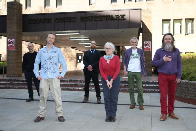 Ian Bray, James Saunders, Simon Bramwell, Jane Augsburger, David Lambert and Senan Clifford outside Southwark Crown Court on Friday