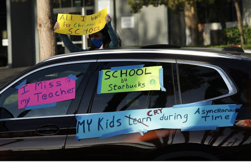 Dec. 17: Parents and students in Santa Monica, California, demand that children go back to school after the district closed schools for the rest of the academic year. (Getty Images)