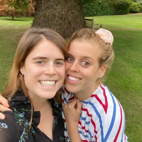 <p>Eugenie beamed in a makeup-free selfie with big sister Beatrice to celebrate her birthday in August 2020.</p> <p>"Happy happy Birthday dear Beabea 🐝" Eugenie began. "Here we are on the eve of your wedding. Still rocking a scrunchie or hair accessory (since the 90s) and huge smiles on our faces."</p> <p>Princess Beatrice and <a href="https://people.com/royals/princess-beatrice-husband-edoardo-mapelli-mozzi-shares-photo-son-greece/" rel="nofollow noopener" target="_blank" data-ylk="slk:Edoardo Mapelli Mozzi;elm:context_link;itc:0;sec:content-canvas" class="link ">Edoardo Mapelli Mozzi</a> <a href="https://people.com/royals/princess-beatrice-engaged-edoardo-mapelli-mozzi/" rel="nofollow noopener" target="_blank" data-ylk="slk:announced their engagement;elm:context_link;itc:0;sec:content-canvas" class="link ">announced their engagement</a> in September 2019, and intended to wed in May 2020. The couple <a href="https://people.com/royals/princess-beatrice-officially-cancels-her-royal-wedding-in-may-amid-coronavirus/" rel="nofollow noopener" target="_blank" data-ylk="slk:pushed back the plan;elm:context_link;itc:0;sec:content-canvas" class="link ">pushed back the plan</a> after the coronavirus pandemic began, and <a href="https://people.com/royals/princess-beatrice-edoardo-mapelli-mozzi-relationship-timeline/#:~:text=July%252017%252C%25202020%253A%2520Princess%2520Beatrice,Queen%2520Elizabeth%2520and%2520Prince%2520Philip." rel="nofollow noopener" target="_blank" data-ylk="slk:quietly tied the knot;elm:context_link;itc:0;sec:content-canvas" class="link ">quietly tied the knot</a> in a "small, private ceremony" at Royal Chapel of All Saints at the Royal Lodge in July 2020.</p>