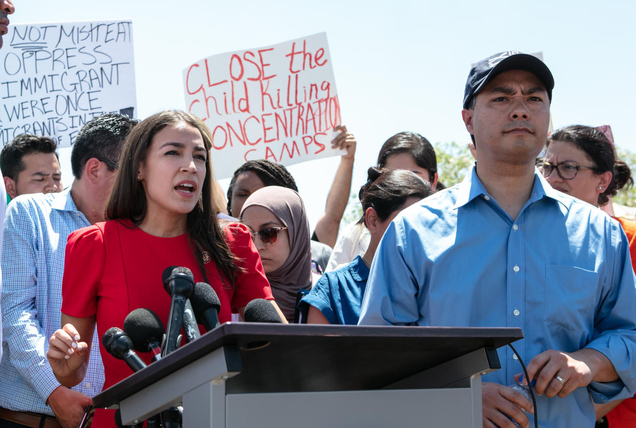 Rep. Alexandria Ocasio-Cortez, D-N.Y., at the Clint, Texas, Border Patrol facility housing children on July 1. (Photo: Christ Chavez/Getty Images)