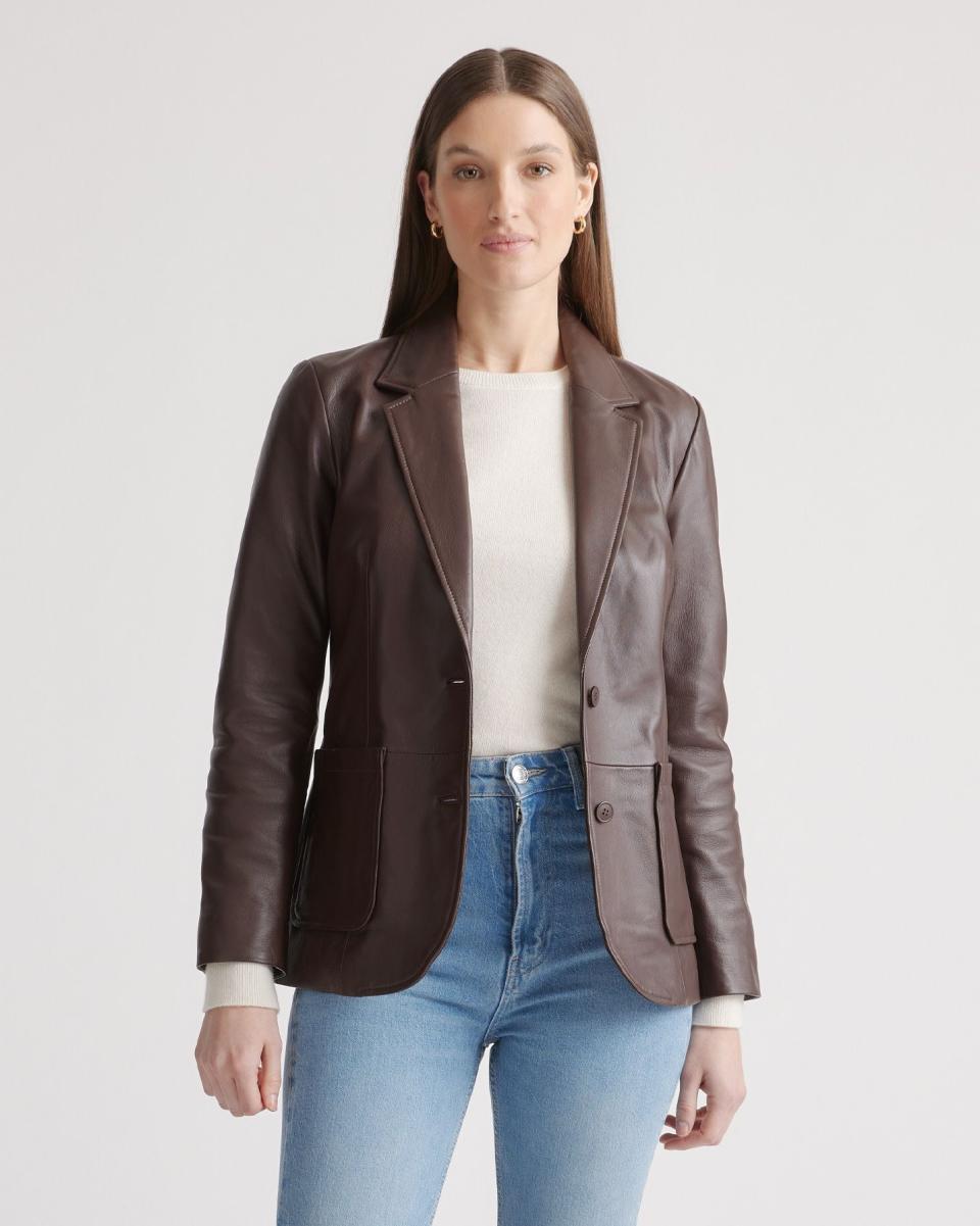 <p><a href="https://go.redirectingat.com?id=74968X1596630&url=https%3A%2F%2Fwww.quince.com%2Fwomen%2Fwomen-s-100-leather-blazer%3Fcolor%3Dbrown&sref=https%3A%2F%2Fwww.goodhousekeeping.com%2Flife%2Fmoney%2Fa61088965%2Fquince-insider-sale-2024%2F" rel="nofollow noopener" target="_blank" data-ylk="slk:Shop Now;elm:context_link;itc:0;sec:content-canvas" class="link ">Shop Now</a></p><p>100% Leather Blazer</p><p>quince.com</p><p>$149.90</p>