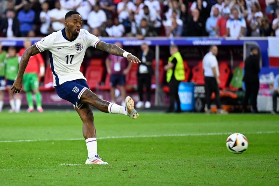 Ivan Toney’s no-look penalty in the shootout win over Switzerland (AFP via Getty Images)