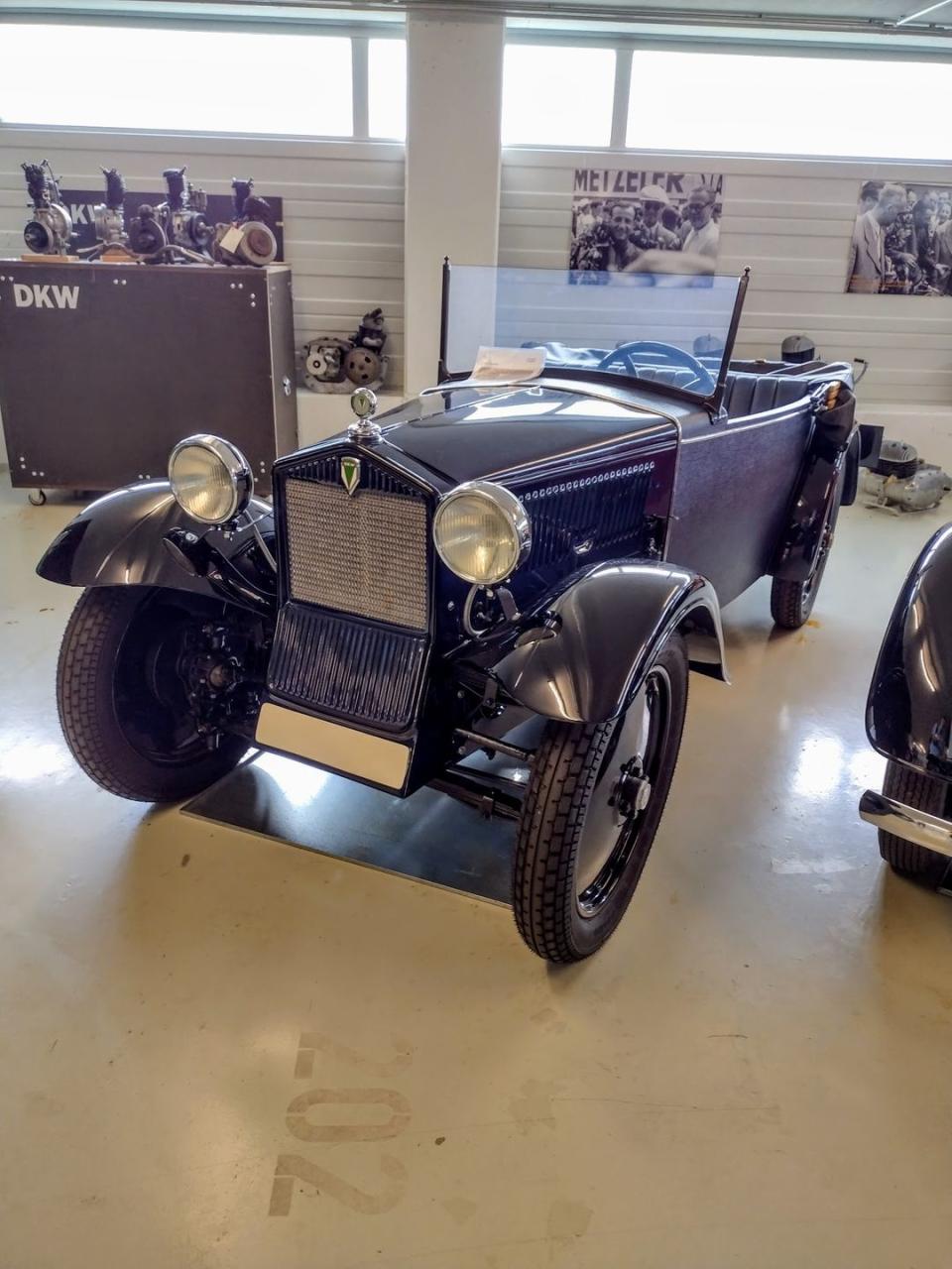 <p>DKW primarily built motorcycles, but in the early Thirties it branched out into automobiles like this roadster, which claimed to be the first mass-produced front-wheel-drive car. It used a 600-cc motorcycle engine and had a simple wood body. </p>