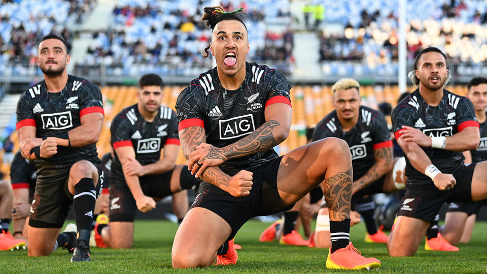 The rugby world is mourning New Zealand star Sean Wainui, who died in a car crash on Monday morning. (Photo by Hannah Peters/Getty Images)