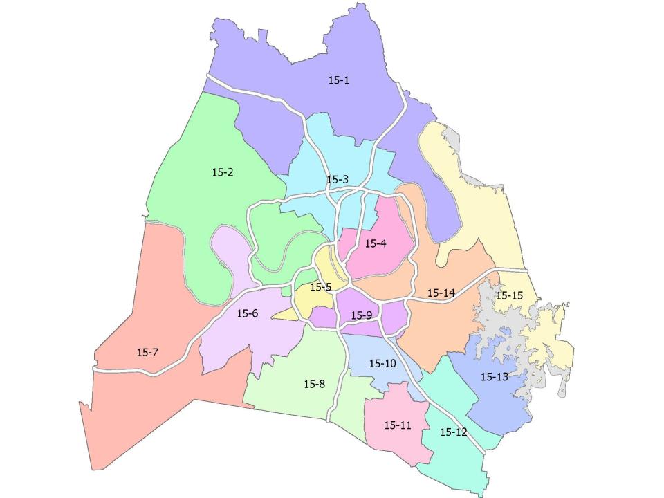 The Metro Nashville Planning Department released an initial draft map outlining the boundaries of 15 Metro Council districts on Friday, March 24, 2023. This council configuration would have five at-large members.