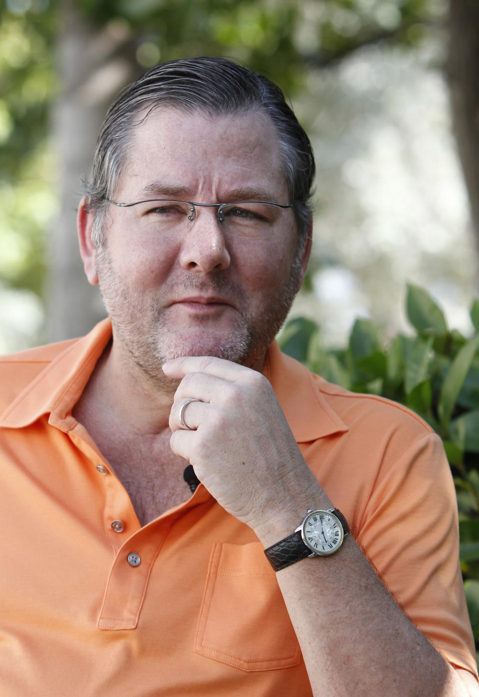 Chef Charlie Trotter listens to a question during an interview with The Associated Press, Friday, Feb. 24, 2012 in Miami Beach, Fla. Earlier this year, Trotter announced that he will close his acclaimed eponymous restaurant in Chicago after it celebrates its 25th anniversary in August. He plans to return to school to earn a master's degree in philosophy, something he has been considering for the last five years.(AP Photo/Wilfredo Lee)