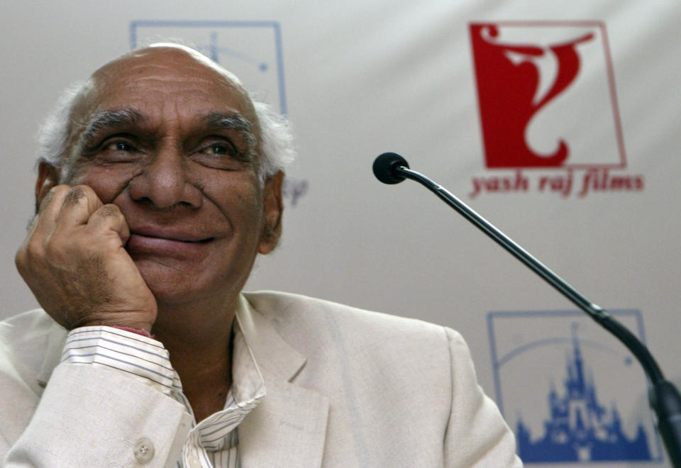 FILE - In this June 12, 2007 file photo, Yash Chopra, chairman of Yash Raj Films, attends a press conference in Mumbai, India. Bollywood movie mogul Chopra died Sunday, Oct. 21, 2012 in Mumbai more than a week after he contracted dengue fever, a doctor said. He was 80. (AP Photo/Gautam Singh, File)