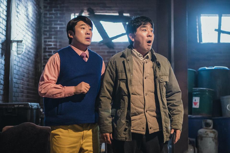 chicken nugget l to r ahn jae hong as ko baek joong, ryu seung ryong as choi sun man in chicken nugget cr garage labnetflix © 2024