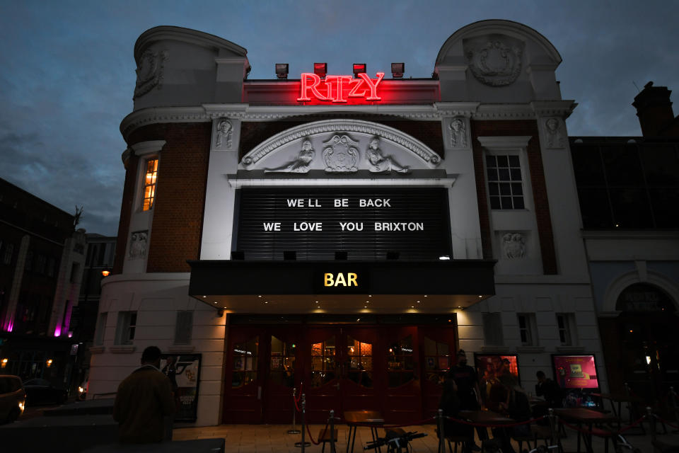 The Ritzy Cinema in Brixton, London, which is temporarily closing its doors after owner Cineworld shut hundreds of sites following the financial impact of the pandemic. (Photo by Kirsty O'Connor/PA Images via Getty Images)