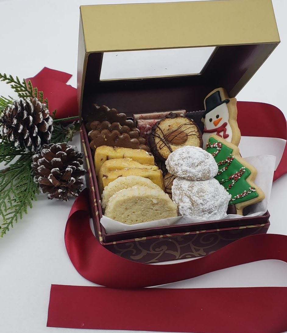Confectionery Designs is a specialty pastry shop in Rehoboth. But at Christmas, you can order their cookie boxes.