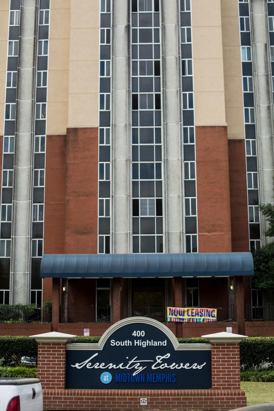 September 17, 2015 - The main entrance to the Serenity Towers on Highland are seen. The Global Ministries Foundation Preservation of Affordability Corp. is asking the county to accept reimbursement funds for its HUD subsidized apartments at the Serenity Towers. The property is now Serenity at Highland and under new management.
(Brad Vest/The Commercial Appeal)