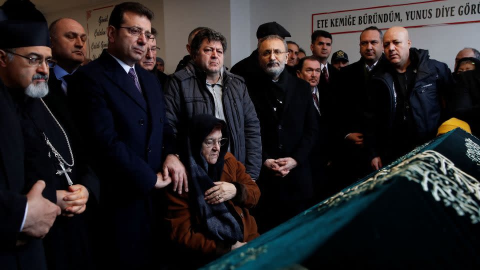 A funeral ceremony for Tuncer Murat Cihan, the victim of the shooting, is held on Monday. - Dilara Senkaya/Reuters