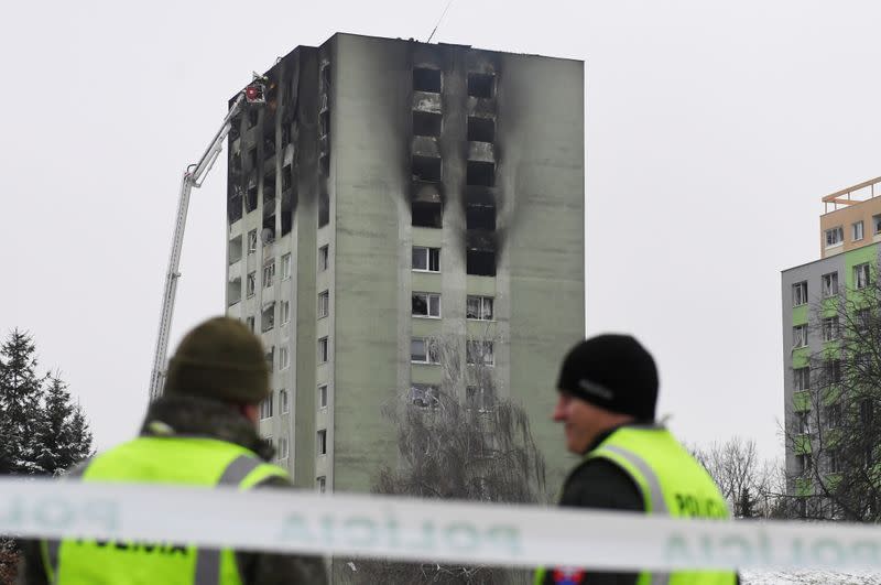 Apartment building damaged by a gas explosion is seen in Presov