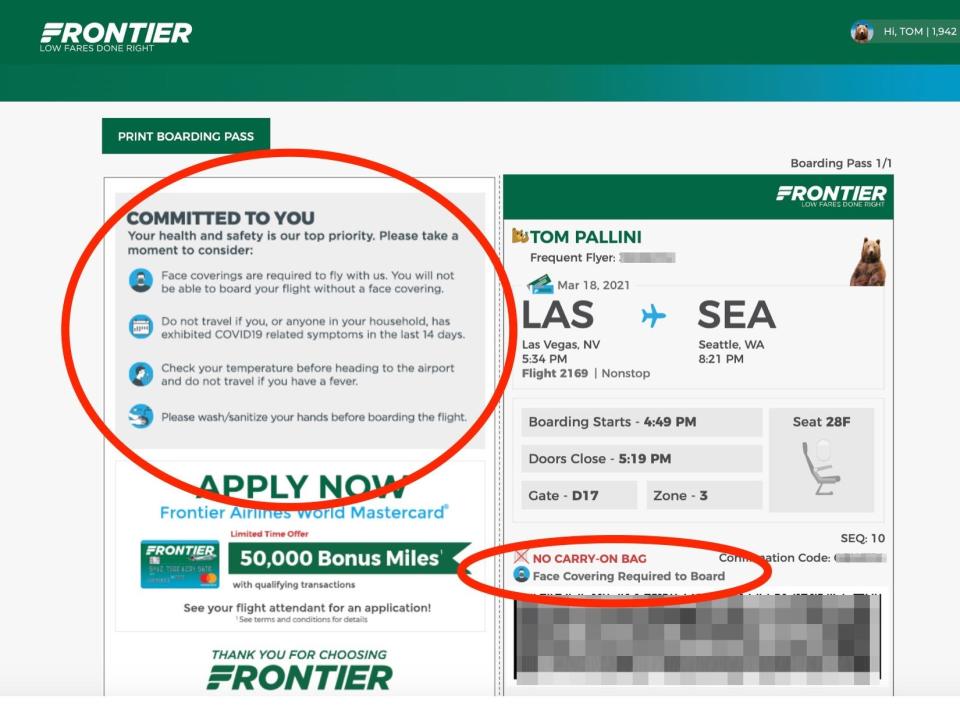 Flying Frontier Airlines during pandemic