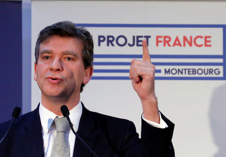 French Socialist Party primary election candidate Arnaud Montebourg announces his program in Paris, France, January 4, 2017. REUTERS/Jacky Naegelen