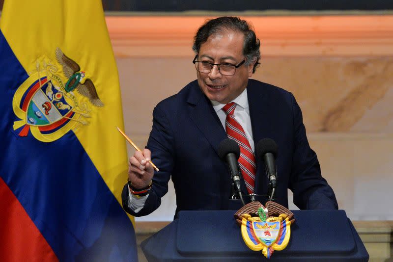 Foto de archivo. El presidente de Colombia, Gustavo Petro, habla durante la ceremonia de instalación del Congreso en Bogotá