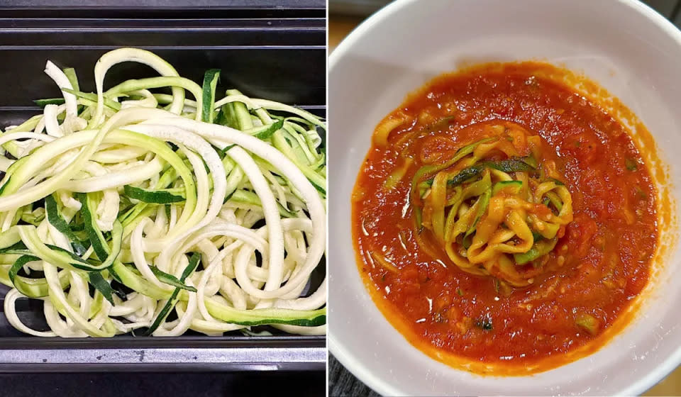 Con esta cortadora de verduras existen infinitas posibilidades de hacer “pasta”. La próxima vez, probaré suerte con las pappardelle de patata usando la cuchilla para cortar tiras. (Britt Ross/Yahoo)
