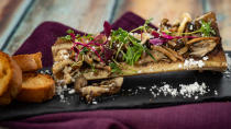 <p>At Gourmet Landscapes in Canada, try the roasted bone marrow, prepared with onion marmalade, pickled mushrooms, mache lettuce, and bone marrow snow. It's just one of the stunning dishes artfully composed with the finest ingredients farmed and foraged from the land.</p> <p><strong>Other new menu items at Gourmet Landscapes include: </strong></p> <p>Blood orange-braised beet carpaccio: with mustard vinaigrette, pickled clamshell mushrooms, golden beets, and crostini (color stroll item, plant-based item)</p> <p>Wild mushroom risotto: with aged parmesan, truffle shavings and Zinfandel reduction</p> <p><strong>And beverages:</strong></p> <p>Weihenstephaner Original Lager (Freising, Germany)</p> <p>Schlumberger Cuvée Klimt (Austria)</p> <p>The Meeker Vineyard Winemakers' Handprint Merlot (Sonoma County, California)</p> <p>Frozen Rusty Nail cocktail</p>
