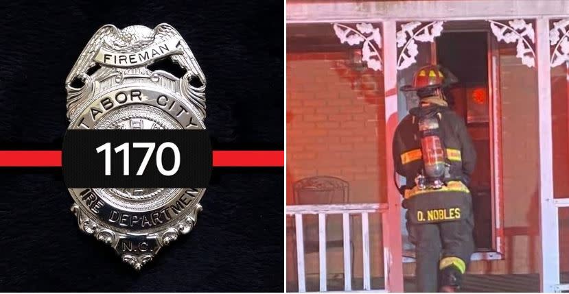 Danny Nobles Jr. (right) with the Tabor City Fire Department responding to a house fire in the past. Photo from Tabor City Fire Department. A tribute image (left) for Danny Nobles Jr. was also posted by the Tabor City Fire Department
