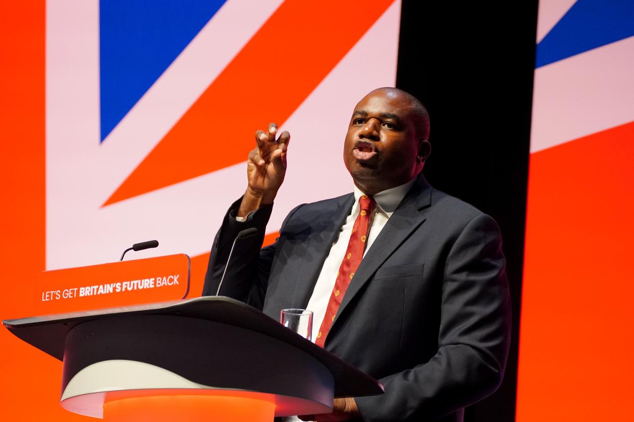 Shadow foreign secretary David Lammy speaks during the Labour Party conference in Liverpool (Peter Byrne/PA) (PA Wire)