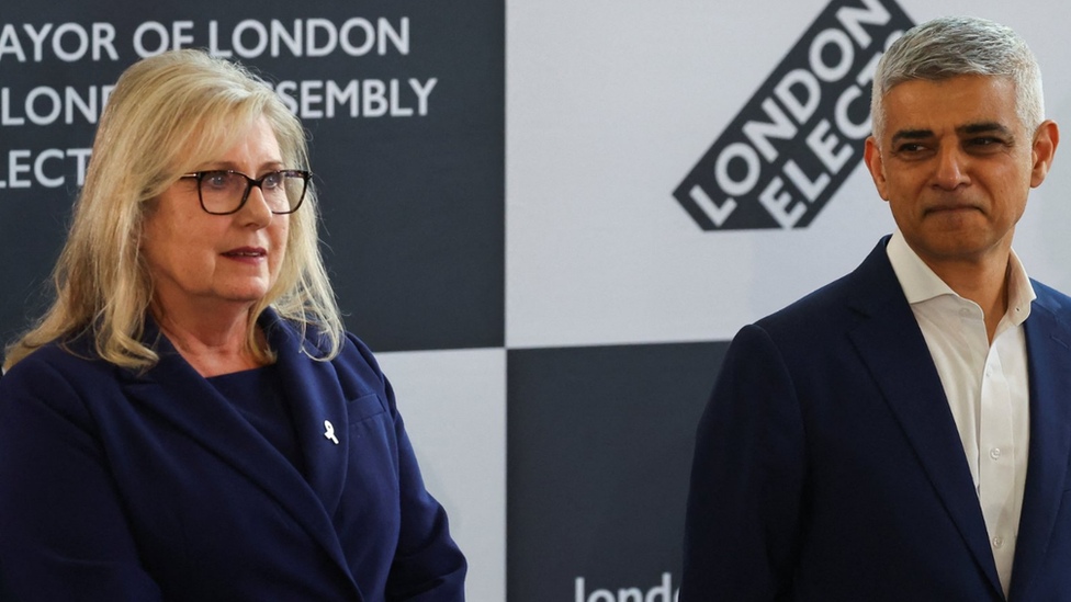Tory mayoral candidate Susan Hall with London mayor Sadiq Khan