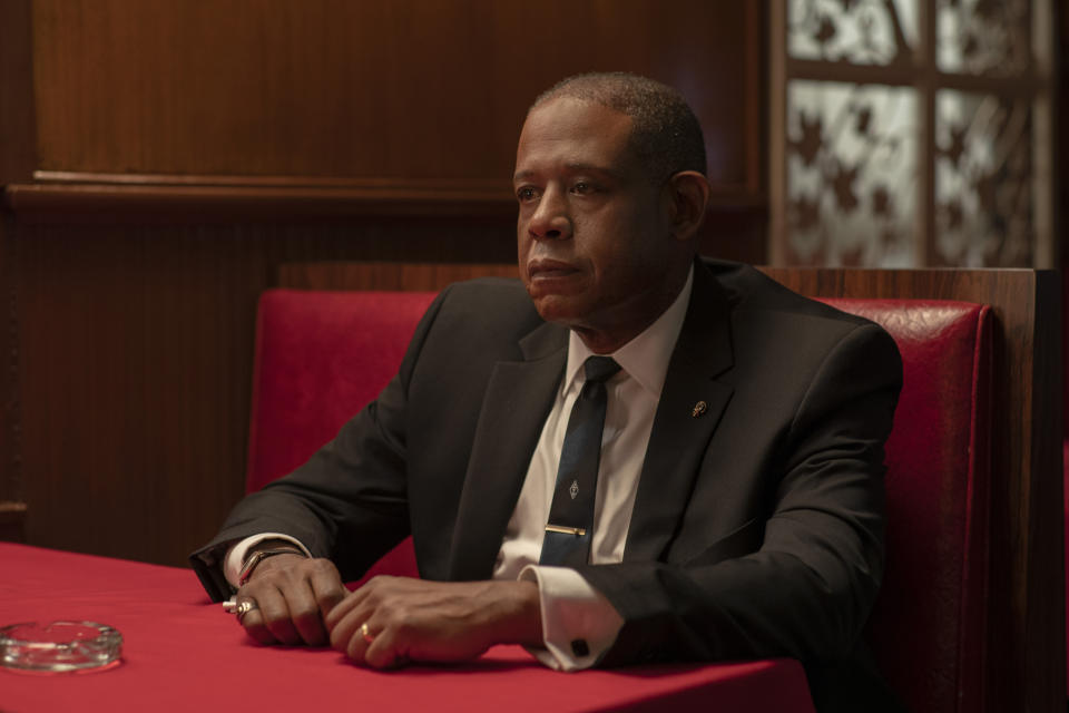 This image released by Epix shows Forest Whitaker as Bumpy Johnson in a scene from "Godfather of Harlem," premiering Sept. 29. (David Lee/Epix via AP)