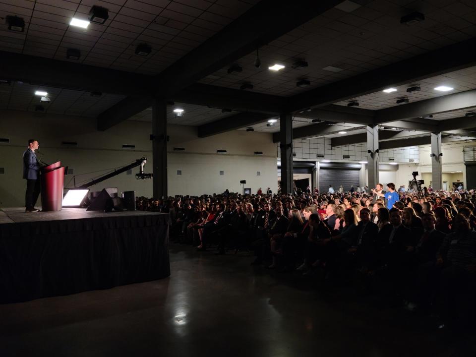 Republican commentator Ben Shapiro speaks to sold out audience at Florida State University Monday, Nov. 15, 2021.