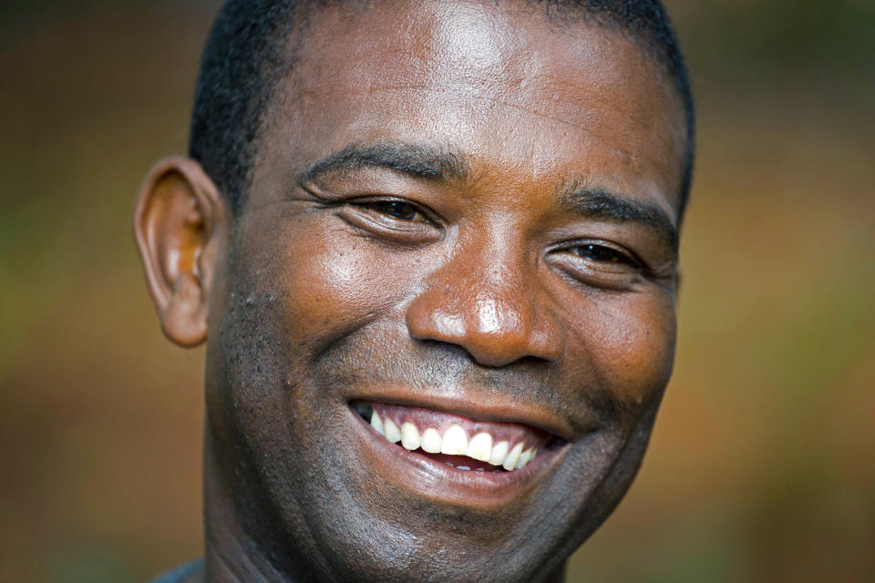 FILE - Guy Philippe smiles during an interview in Pestel, Haiti, Aug. 24, 2016. Philippe returned to Haiti on Thursday, Nov. 30, 2023, after the U.S. government deported him. (AP Photo/Dieu Nalio Chery, File)