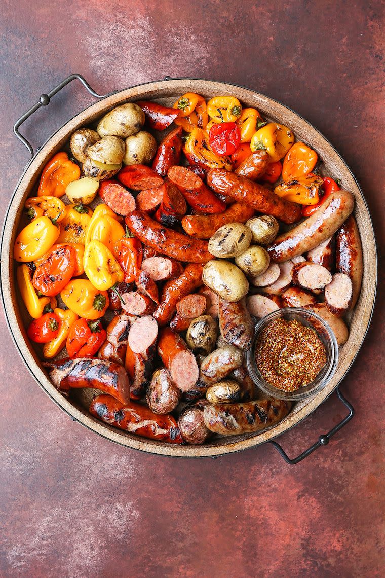 Grilled Sausages, Peppers, and Potatoes