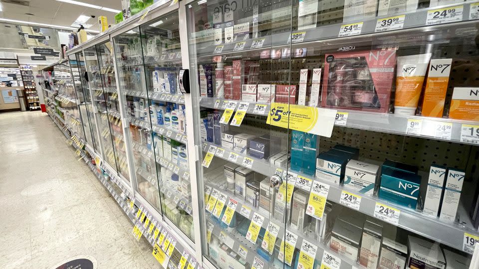 Products are locked in security cabinets at a Walgreens store that is set to be closed in the coming weeks on October 13, 2021 in San Francisco, California. - Justin Sullivan/Getty Images