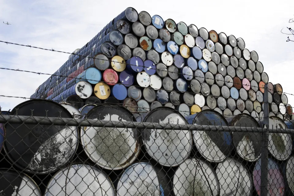 Used oil barrels are stacked at a storage facility in Seattle, Washington February 12, 2015. Saudi Arabia's oil exports have risen in February in response to stronger demand from customers. As OPEC's top producer battles for market share Reuters photographers around the globe have been photographing oil barrels to document how they are utilised once the fuel has been used.  REUTERS/Jason Redmond  (UNITED STATES - Tags: BUSINESS SOCIETY ENERGY TPX IMAGES OF THE DAY)  ATTENTION EDITORS: PICTURE 10 OF 42 FOR WIDER IMAGE PACKAGE 'ROLL OUT THE BARRELS'  TO FIND ALL IMAGES SEARCH 'OIL BARRELS'