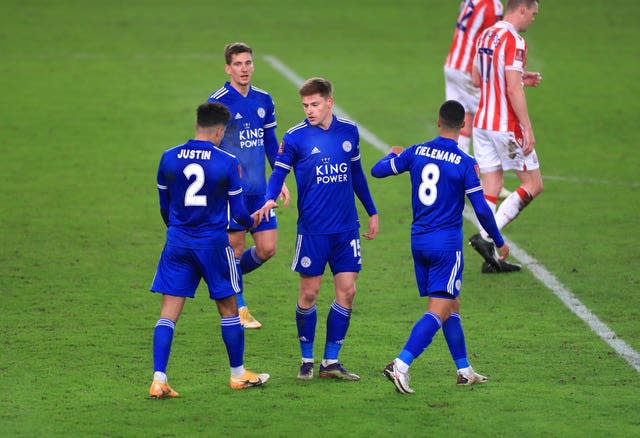 James Justin, Harvey Barnes and Youri Tielemans, l-r