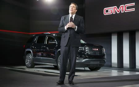 Mark Reuss, Executive VP, Global Product Development for GMC, introduces the 2017 GMC Acadia at the North American International Auto Show in Detroit, January 12, 2016. REUTERS/Mark Blinch