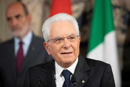 Italian President Sergio Mattarella speaks to the press after consultations with political parties' leaders, in Rome