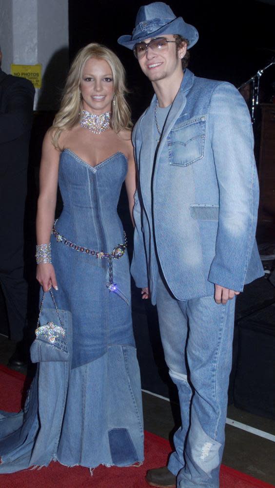 Britney Spears and Justin Timberlake in matching double denim in 2001.