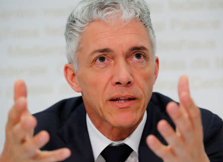 Swiss Attorney General Michael Lauber attends his yearly news conference in Bern, Switzerland April 20, 2018. REUTERS/Denis Balibouse