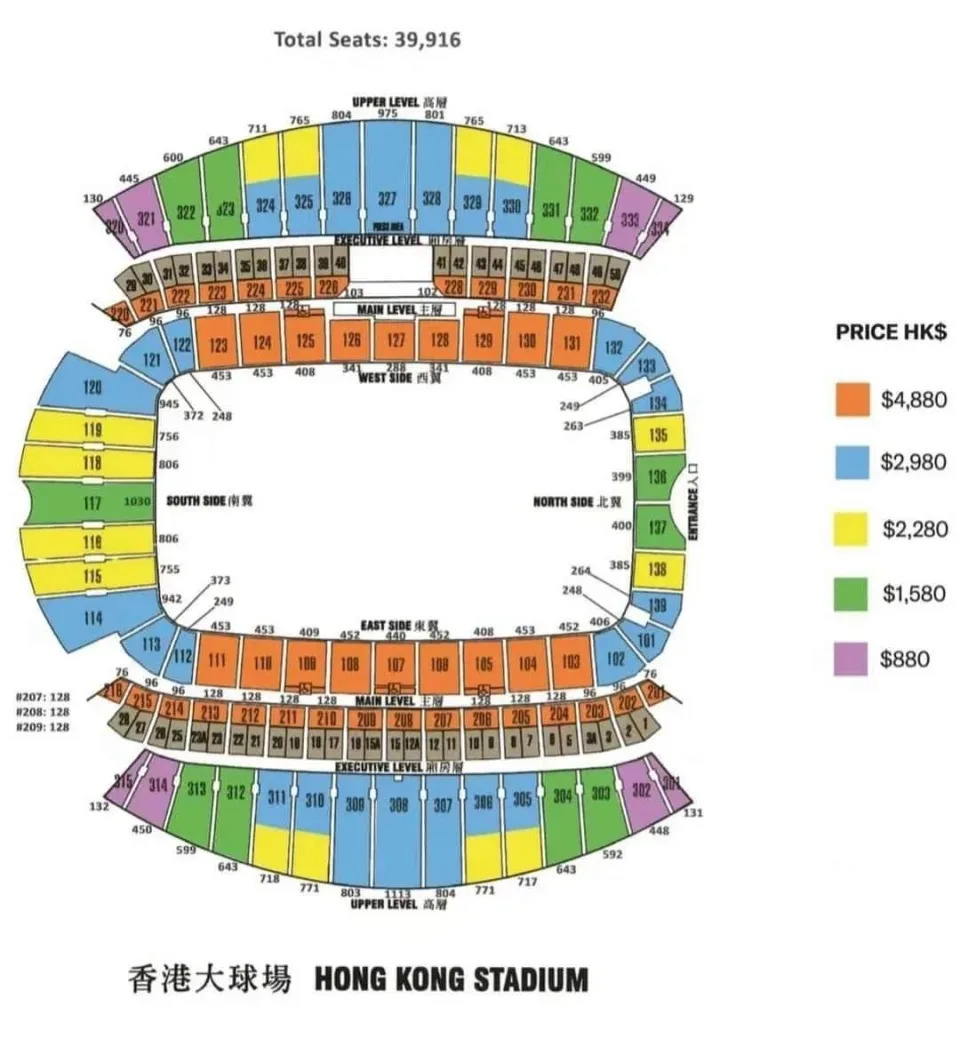 網上流傳國際邁阿密訪港表演賽票價座位圖，單是當天門票收入已達1.2億元。（網上圖片）