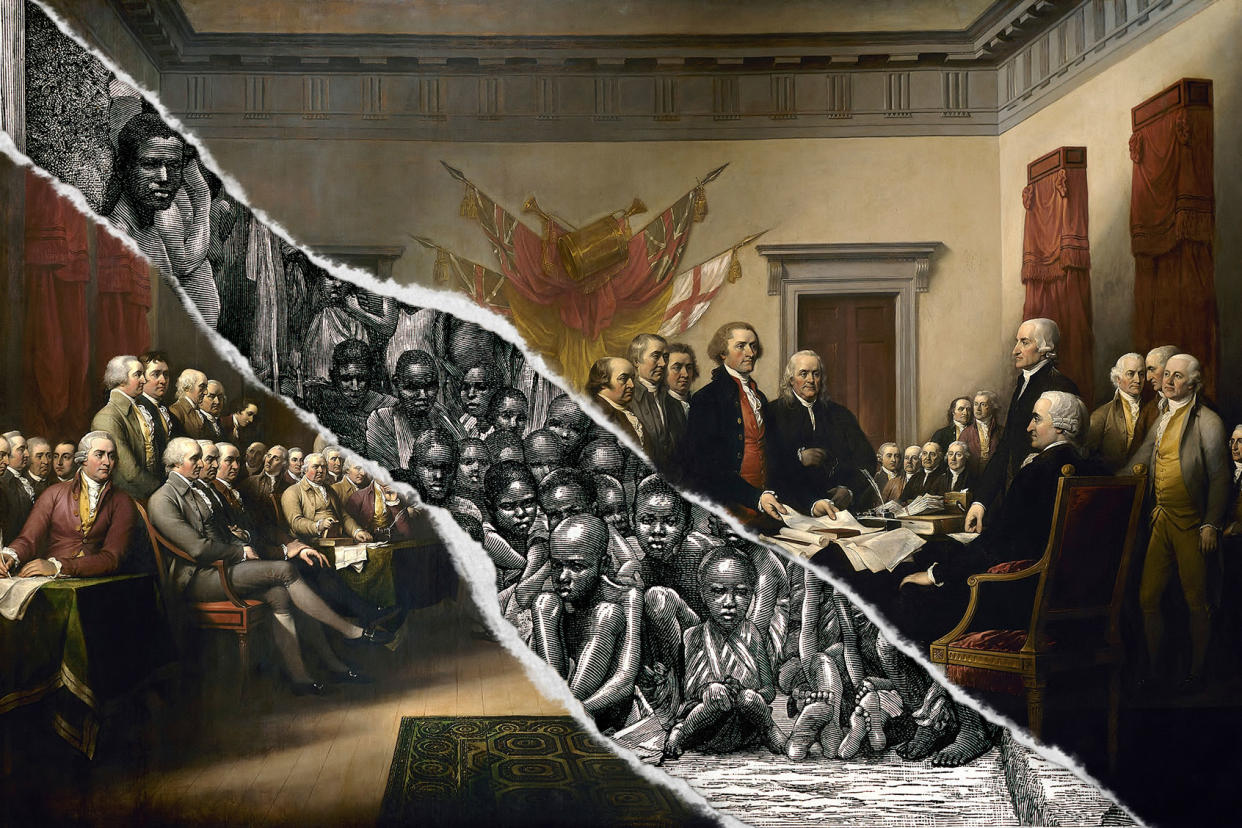 Painting of leaders presenting the Declaration of Independence; African Slave Trade Photo illustration by Salon/Getty Images