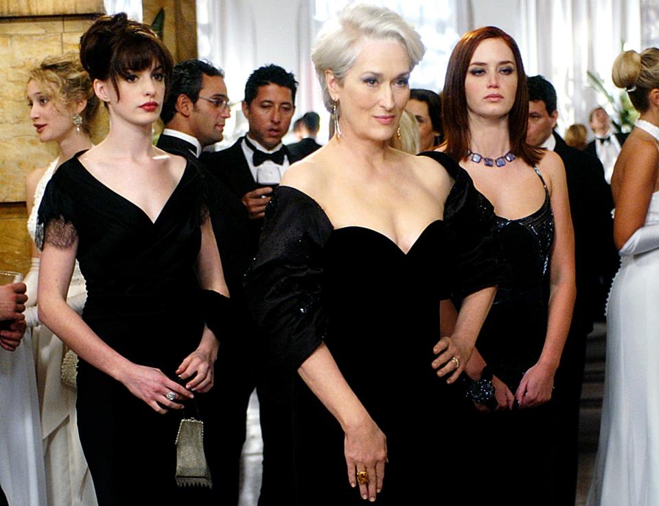 Meryl, Emily, and Anne are dressed up for a gala in the film